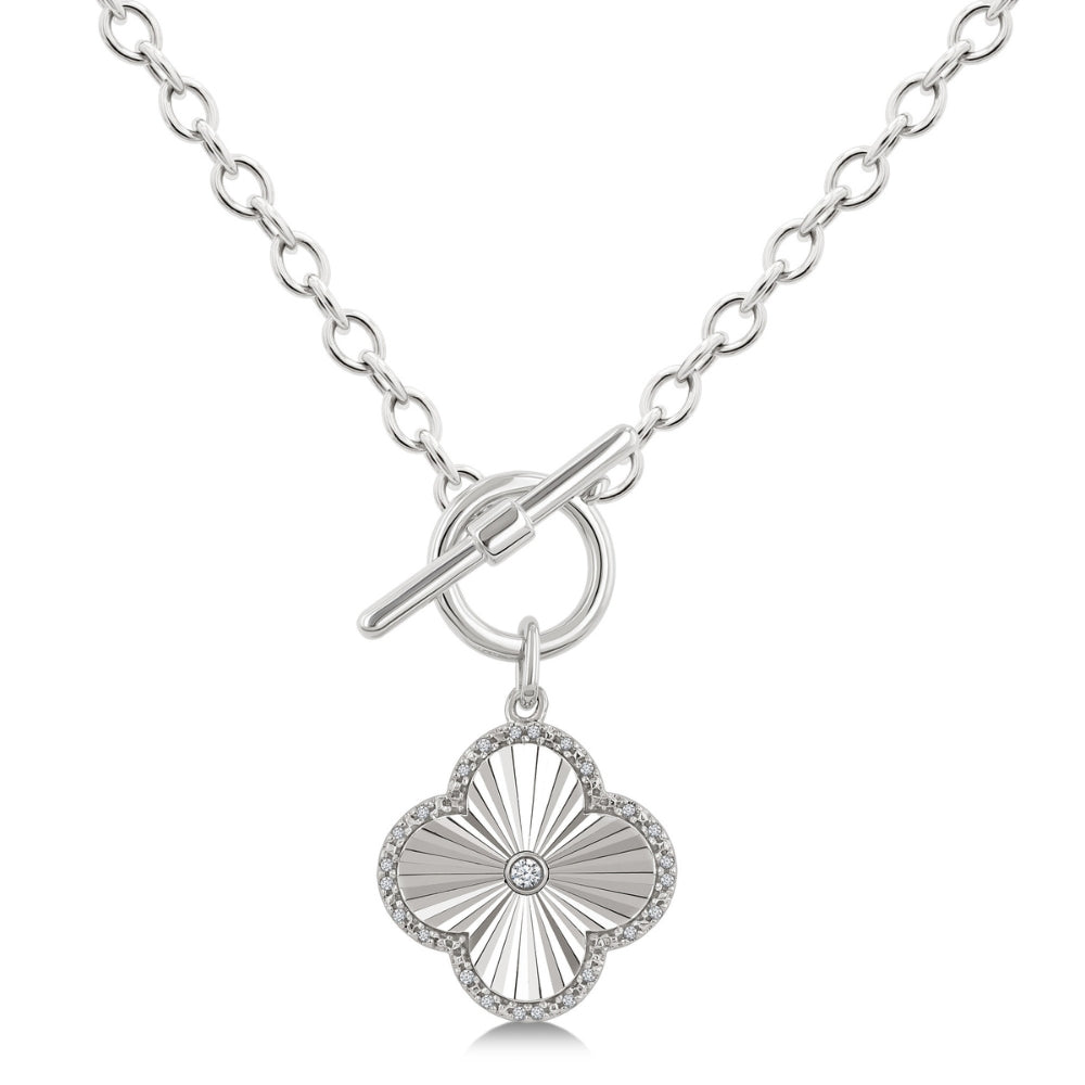 Silver Clover Fluted Toggle Diamond Fashion Necklace – Robert
