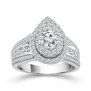 14 Karat White Gold 1 1/2 Carat Pear Halo Diamond Engagement Ring