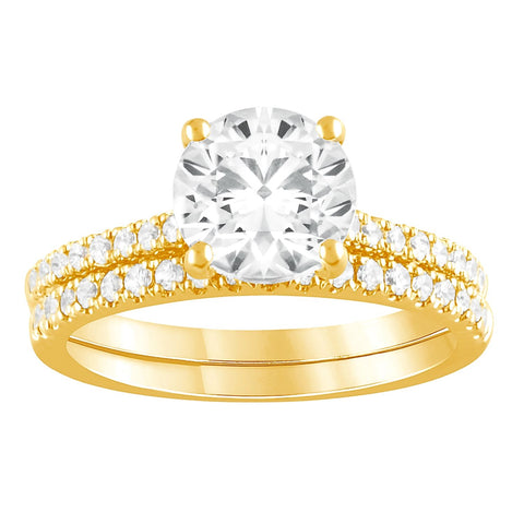 2 1/2 Ctw Round Lab Grown Diamond Wedding Set in Yellow Gold (2 Ct Round Center)