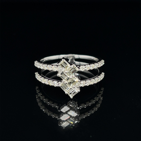 1 Ctw Baguette and Round Diamond Fashion Ring in White Gold