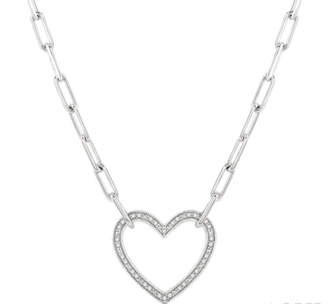Heart Shape Diamond Paper Clip Necklace - 1/10 Carat