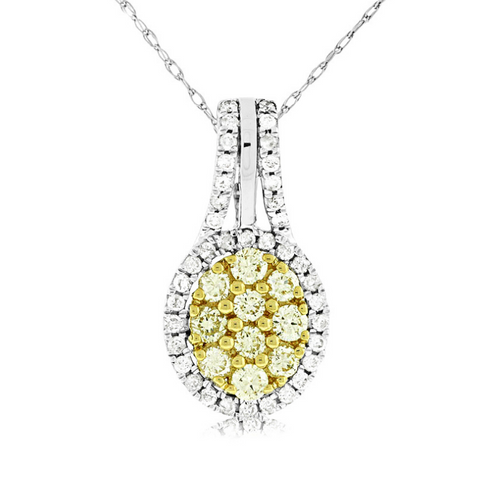 14 Karat White Gold Yellow Diamond and Diamond Pendant