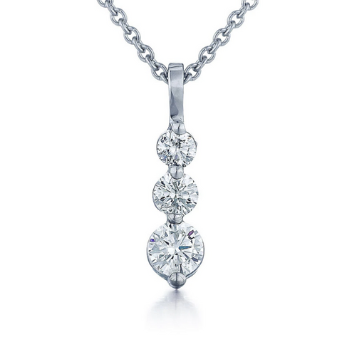 14K White Gold 1 1/2ct Three-Stone Diamond Pendant Necklace - G-H, SI1-SI2, 18-Inch
