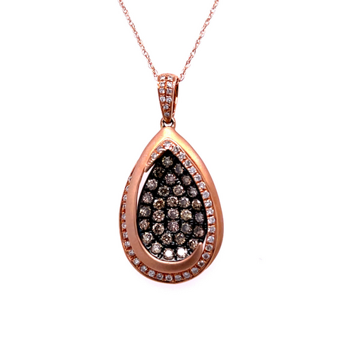 14 Karat Rose Gold Diamond and Mocha Diamond Pendant