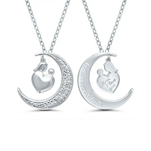 To the Moon and Back Crescent Moon Diamond Dangling Family Heart Pendant