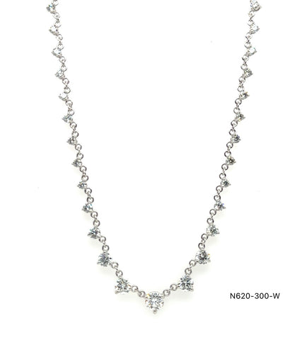 14K White Gold 3.00ct Graduated Diamond Necklace - G, SI, 18-Inch