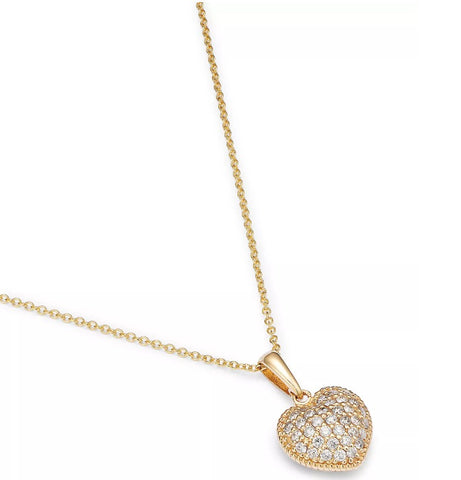 14K Yellow Gold Diamond Pave Heart Pendant Necklace - 1/2ct