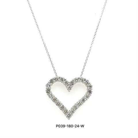 14K White Gold Open Heart Diamond Pendant Necklace - 1 3/4ct, G, SI1