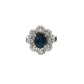 Royal Blue Sapphire Floral Diamond Halo Cocktail Ring in White Gold