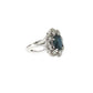 Royal Blue Sapphire Floral Diamond Halo Cocktail Ring in White Gold