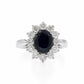 Oval Sapphire and Diamond Halo Ring in 14 Karat White Gold