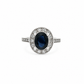 Oval Sapphire and Diamond Halo Ring in 14k White Gold