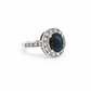 Oval Sapphire and Diamond Halo Ring in 14k White Gold