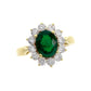 Yellow Gold Oval Emerald Floral Diamond Halo Cocktail Ring
