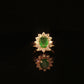 Yellow Gold Oval Emerald Floral Diamond Halo Cocktail Ring