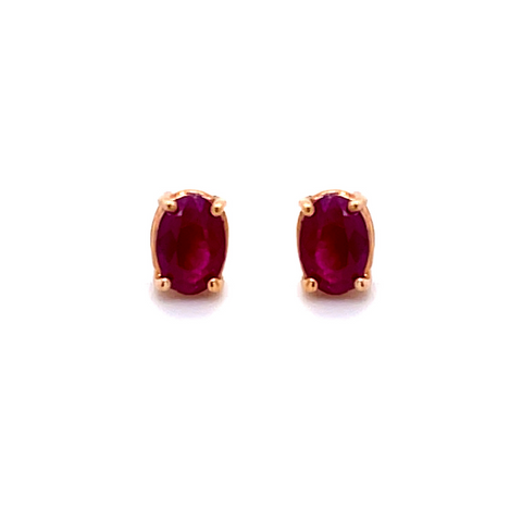 14 Karat Yellow Gold 1 1/5 Oval Ruby Stud Earrings
