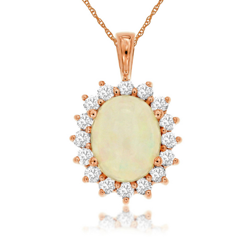 14 Karat Rose Gold 2 1/3 Carat Opal Diamond Pendant