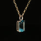 Emerald Cut Blue Topaz Diamond Yellow Gold Pendant Necklace