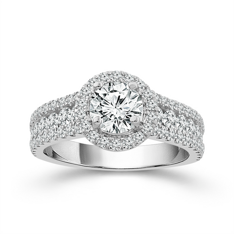 1 3/4 Ctw Diamond Halo Engagement Ring in White Gold (3/4 Ct Round Center Diamond)