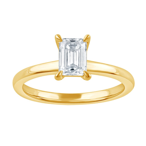 Emerald Cut Lab Grown Diamond Solitaire Engagement Ring in Yellow Gold (1 Ct)
