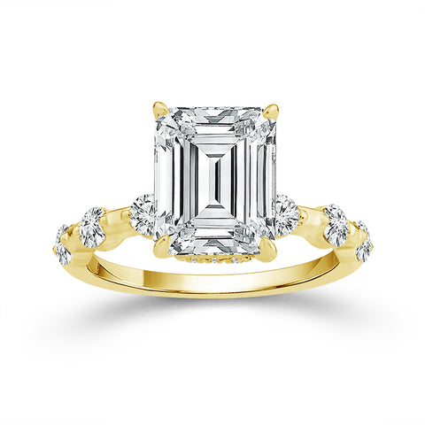 3 5/8 Ctw Emerald Lab Grown Diamond Engagement Ring in Yellow Gold (3 Ctw Emerald Lab Grown Center)