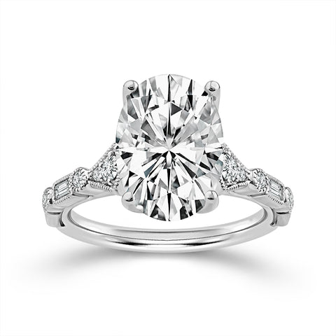 3 3/8 Ctw Oval Lab Grown Diamond Engagement Ring in White Gold (3 Ctw Oval Lab Grown Center)
