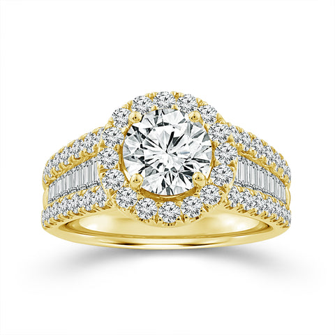 3 Ctw Round Halo Lab Grown Diamond Engagement Ring in Yellow Gold (1 1/2 Ct Lab Grown Round Center)