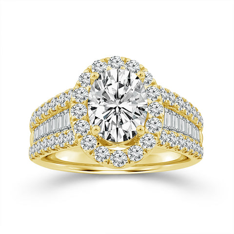 3 Ctw Oval Halo Lab Grown Diamond Engagement Ring in Yellow Gold (1 1/2 Ct Lab Grown Oval Center)