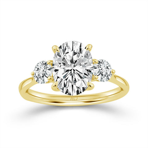 Above Love Star Oval and Round Three Stone Lab Grown Diamond Engagement Ring in Yellow Gold (3 Ctw)