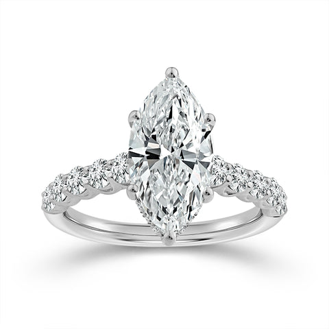 Marquise Lab Grown Diamond Engagement Ring in White Gold (3 Ct Center)