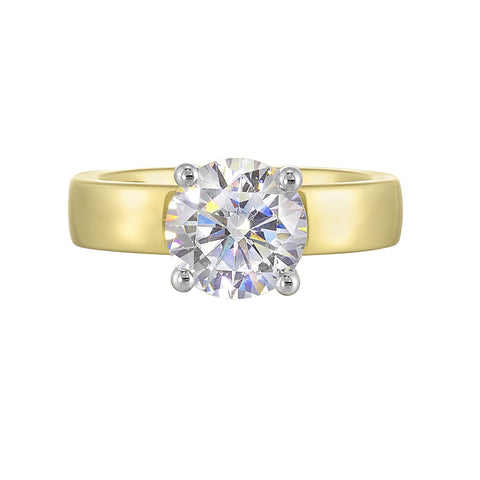 Cigar Band Round Hidden Halo Lab Grown Diamond Engagement Ring in Yellow Gold (2 Ct Center)