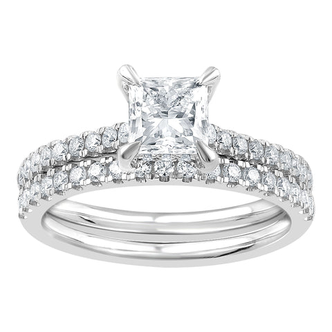 Princess Cut Lab Grown Diamond Wedding Set in White Gold (2 1/2 Ctw)