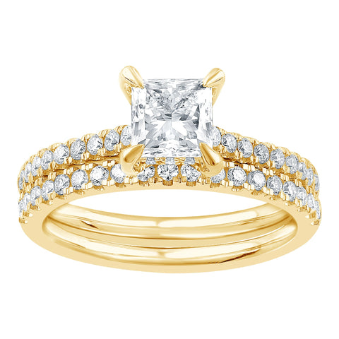 Princess Cut Lab Grown Diamond Wedding Set in Yellow Gold (2 1/2 Ctw)