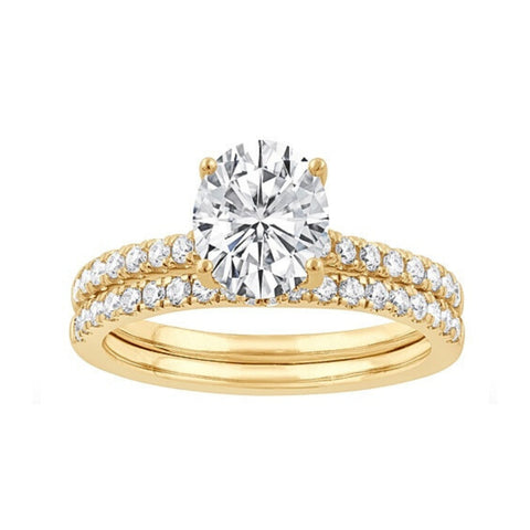Oval Hidden Halo Lab Grown Diamond Wedding Set in Yellow Gold (2 1/2 Ctw)