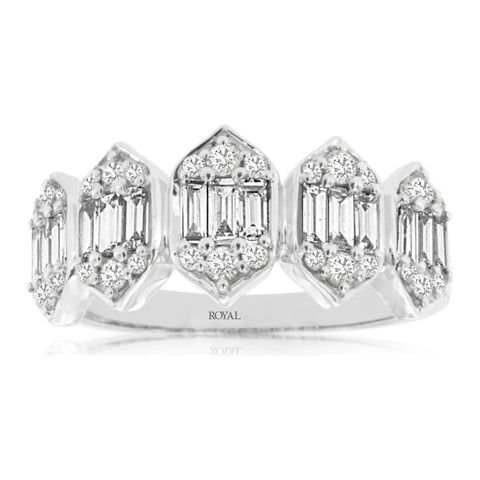 Baguette and Round Diamond Band in White Gold
