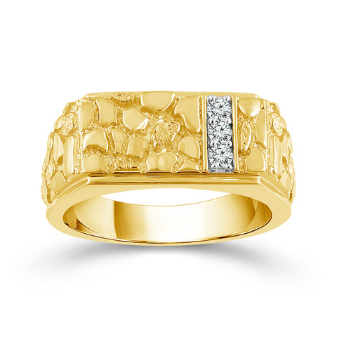 Mens Diamond Nugget Ring in 10 Karat Yellow Gold (1/6 Ctw)