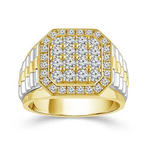 Mens Diamond Ring in 10 Karat Two Tone Gold (1 1/2 Ctw)