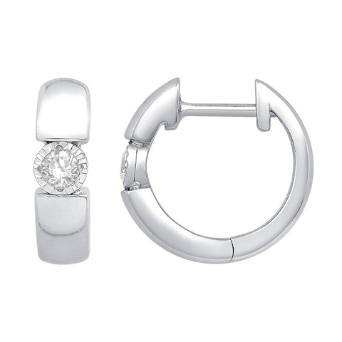 Diamond Huggie Hoop Earrings in Sterling Silver