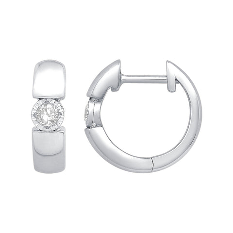 Diamond Huggie Hoop Earrings in Sterling Silver