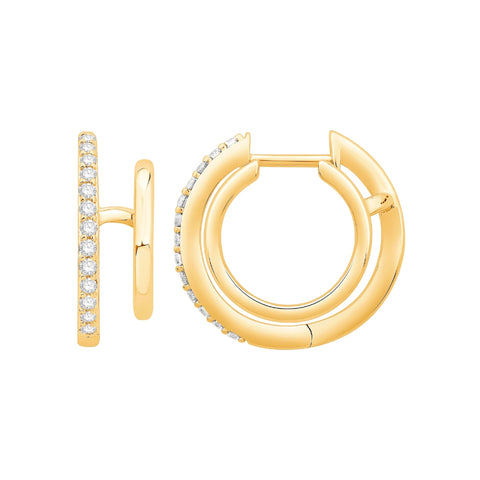 Diamond Double Hoop Earrings in Yellow Gold (1/5 Ctw)