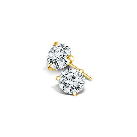 3 Prong Round Lab Grown Diamond Stud Earrings in Yellow Gold (1/4 Ctw)