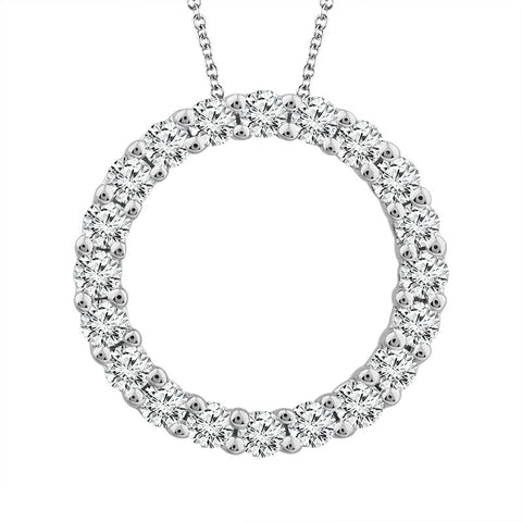 1.00 Ctw Diamond Circle Pendant in 14 Karat White Gold