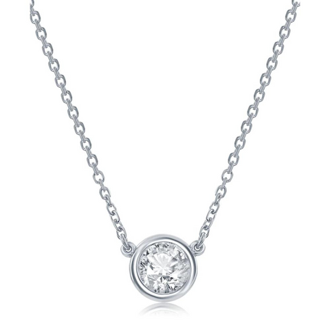 14K White Gold Bezel-Set Diamond Solitaire Necklace - 3/8ct, G, SI1