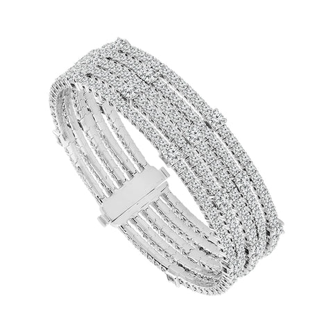Multi Layered Flexible Diamond Bangle Bracelet in 14 Karat White Gold (16 1/2 Ctw)