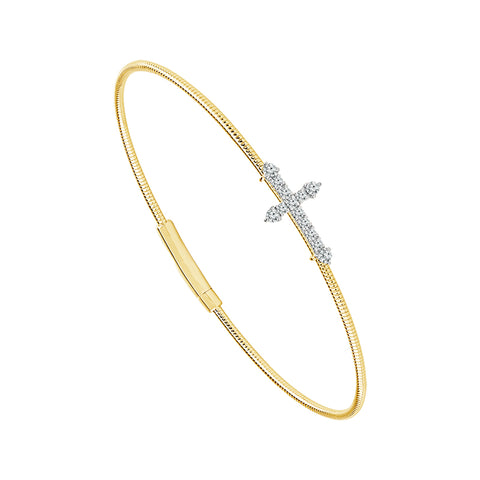 Cross Flexible Diamond Bangle Bracelet in 14 Karat Two Tone Gold (1/5 Ctw)