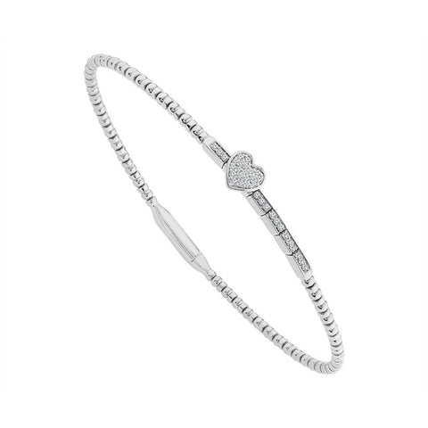 Heart Flexible Diamond Bangle Bracelet in Sterling Silver (1/6 Ctw)