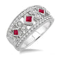 Princess Shape Ruby and Diamond Fashion Band