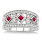 Princess Shape Ruby and Diamond Fashion Band