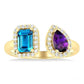 Toi Et Moi Blue Topaz & Amethyst Halo Diamond Fashion Open Ring