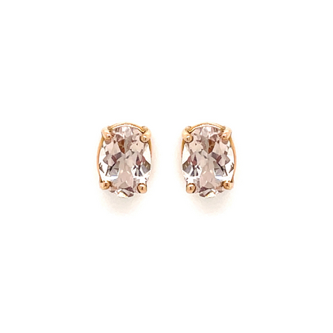 14 Karat Rose Gold 1 1/2 Carat Oval Morganite Earrings